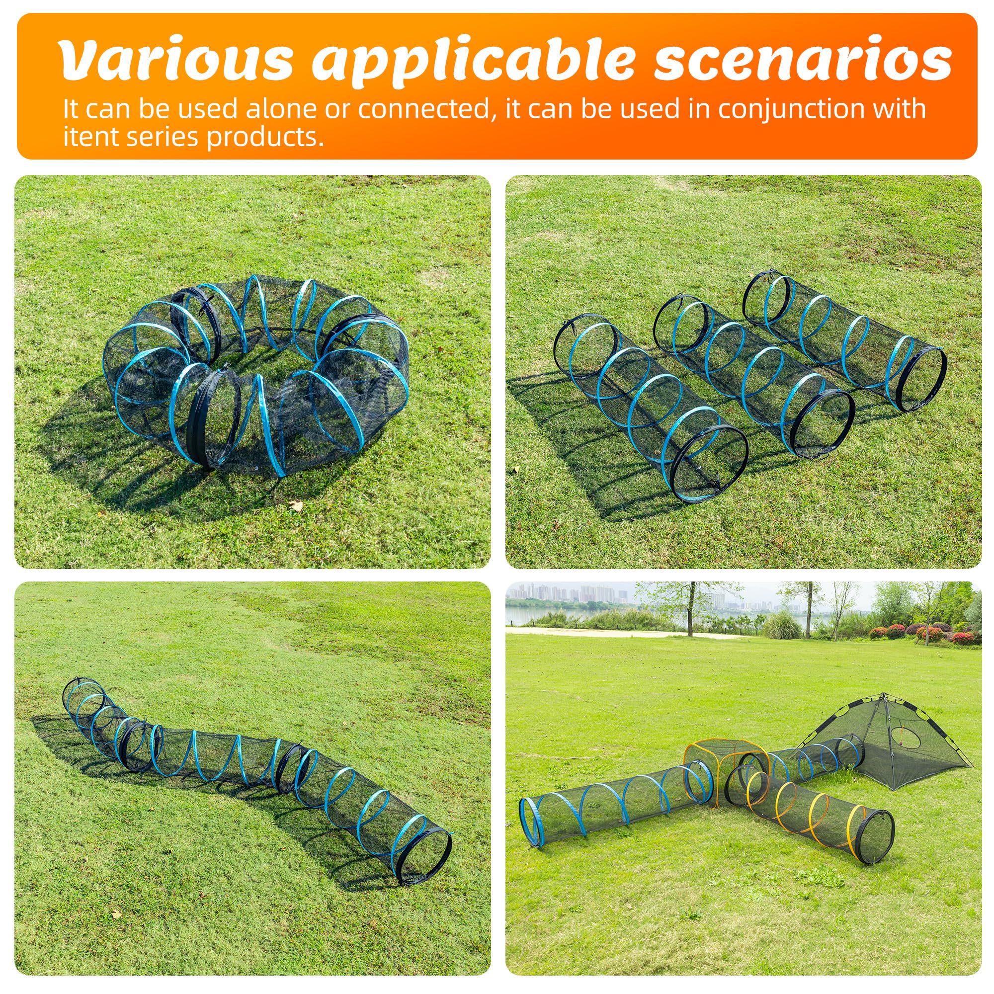 ITENT cat play tunnel with dual end zipper doors enables quick entry and exit.