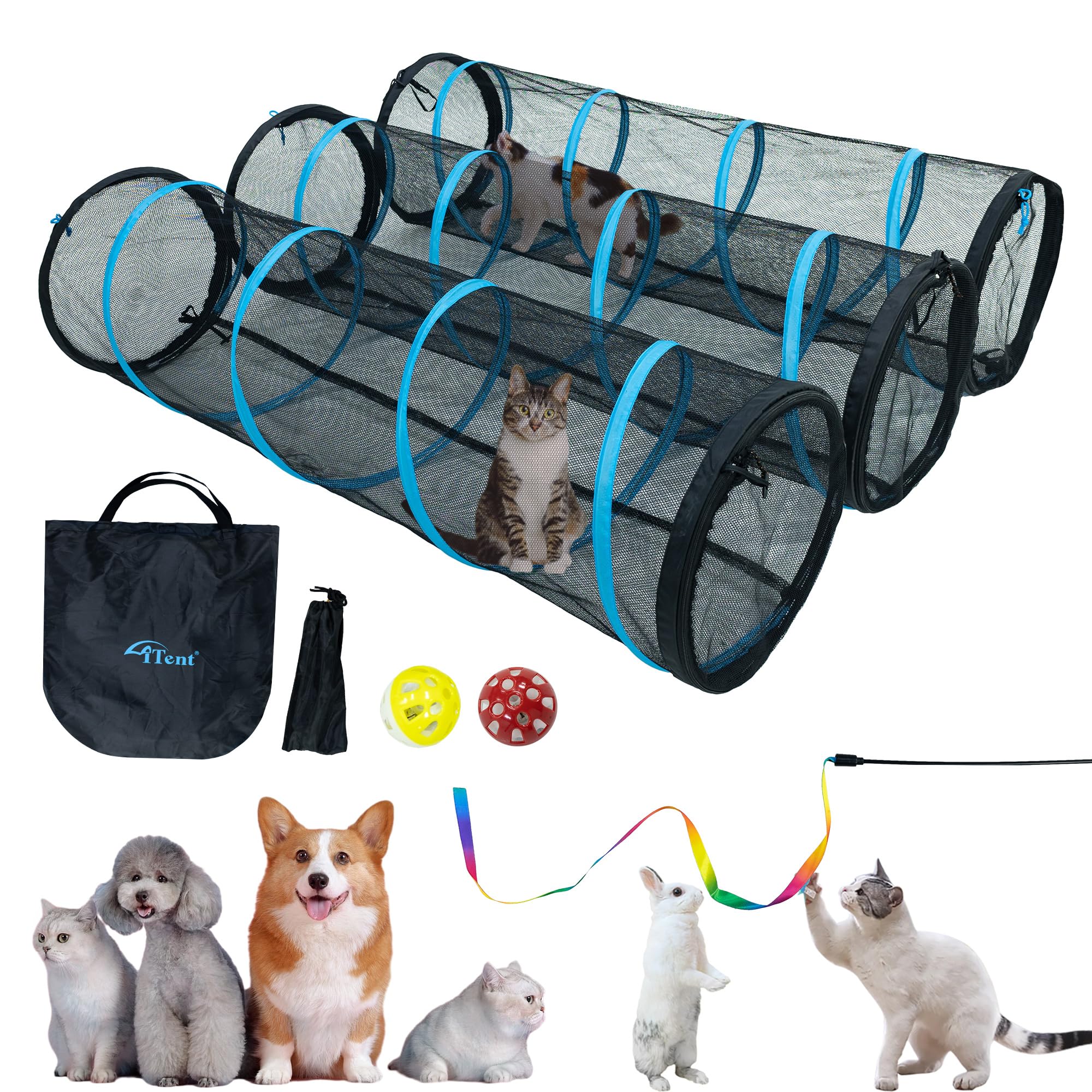 ITENT cat play tunnel outer view shows durable construction for indoor and outdoor use.