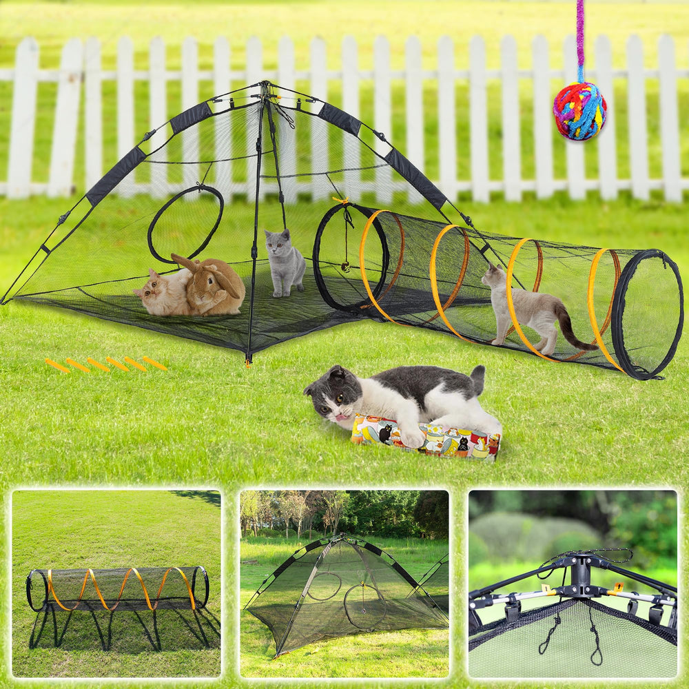 ITENT X-Large Cat Enclosures included parts image shows tent, tunnel, and ball.