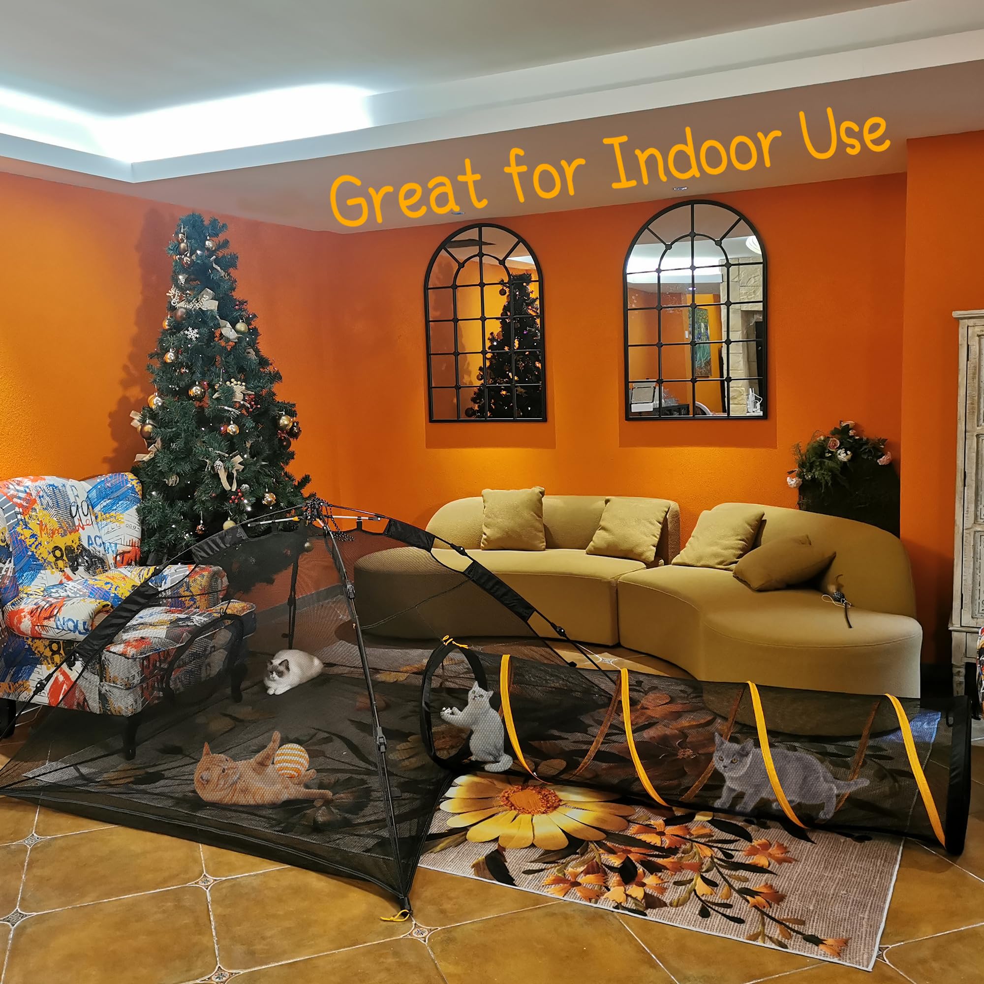 ITENT X-Large Cat Enclosures tunnel image shows how the space links for interactive play.