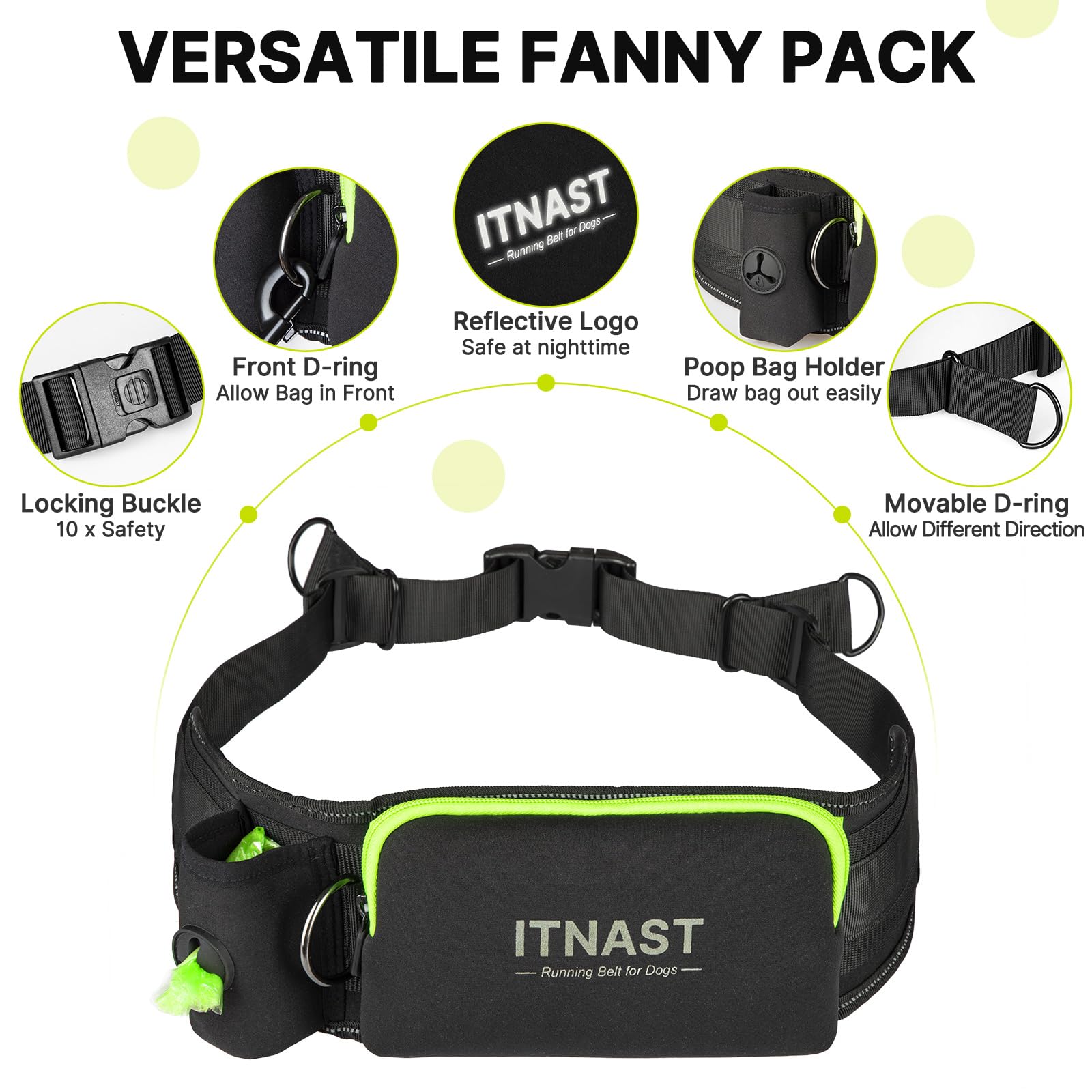 ITNAST detachable bungee switch offers versatile hands-free and standard leash modes.