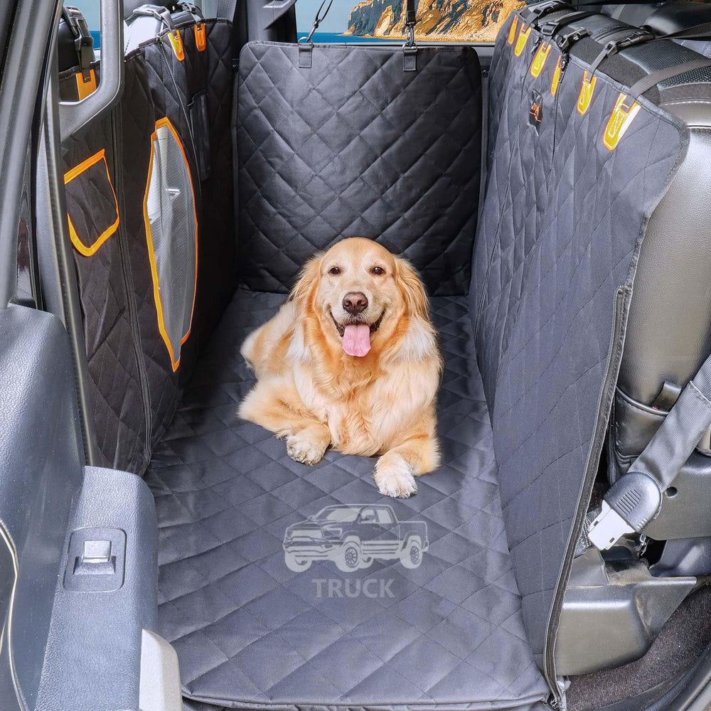 ITNAST XL dog seat cover folded-back-seats view traps hair and dirt for a cleaner truck