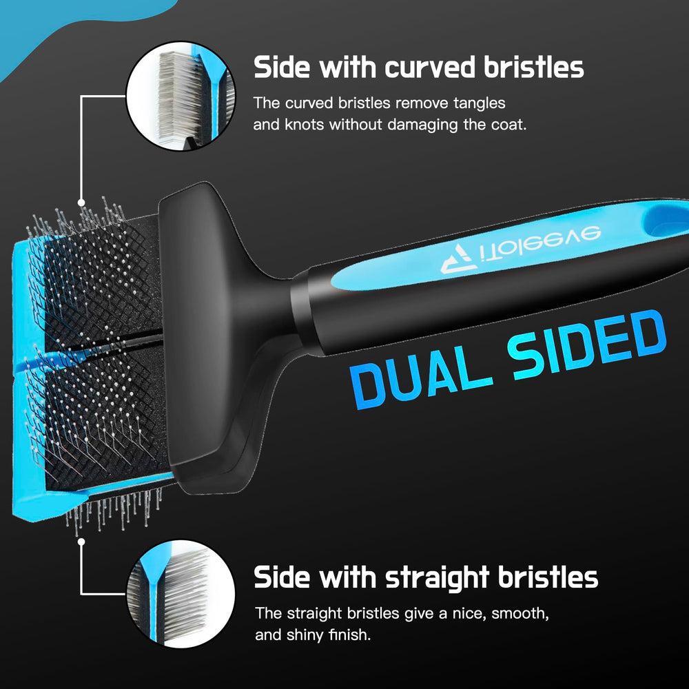 iToleeve curved bristles penetrate fur for safe de-matting.