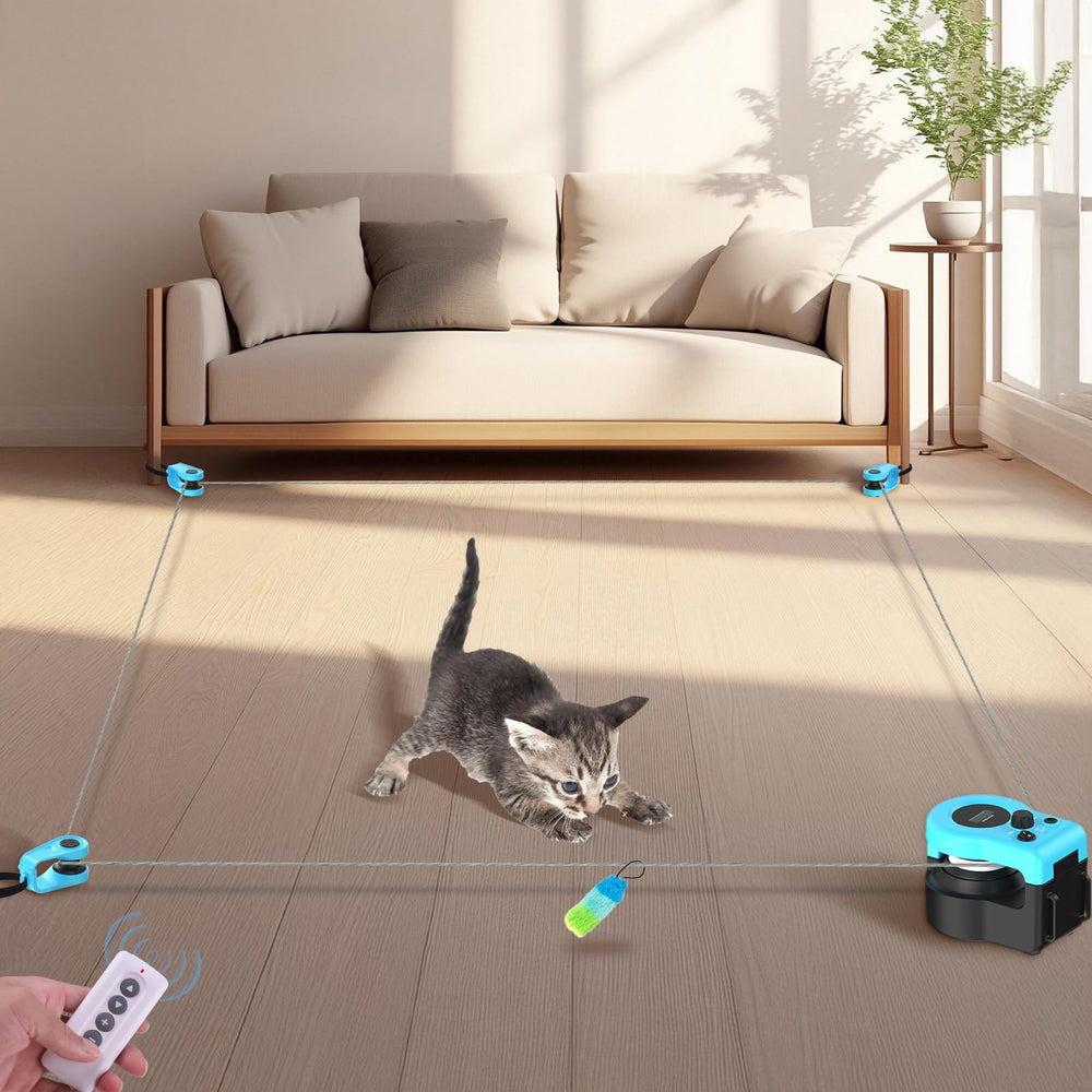 ITSHINY interactive cat toy indoor treadmill with remote control in action for engaging play