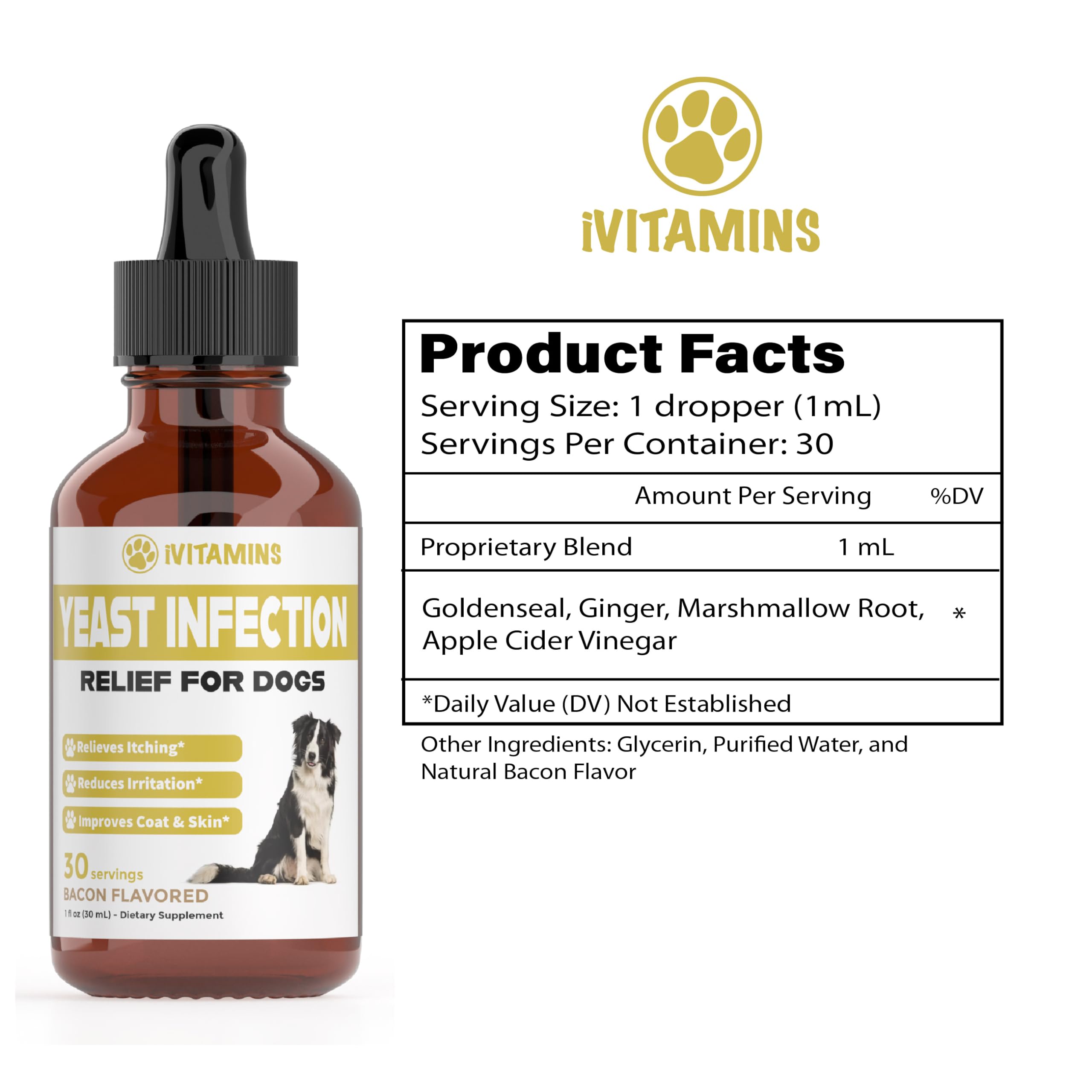 iVitamins dog yeast drops mixed into food for convenient immune-support