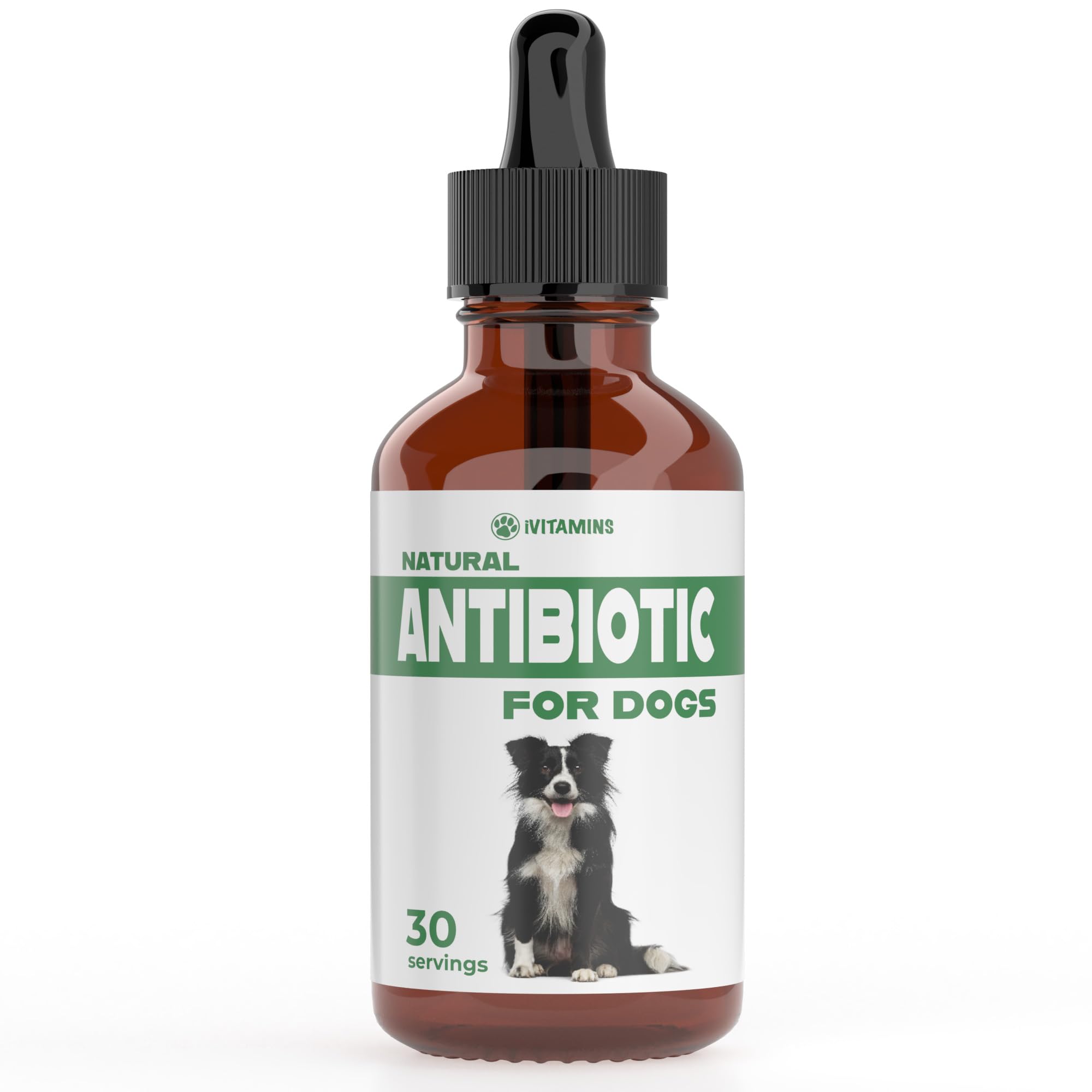 iVitamins natural dog antibiotics bottle shows bacon flavor for gentle immune support