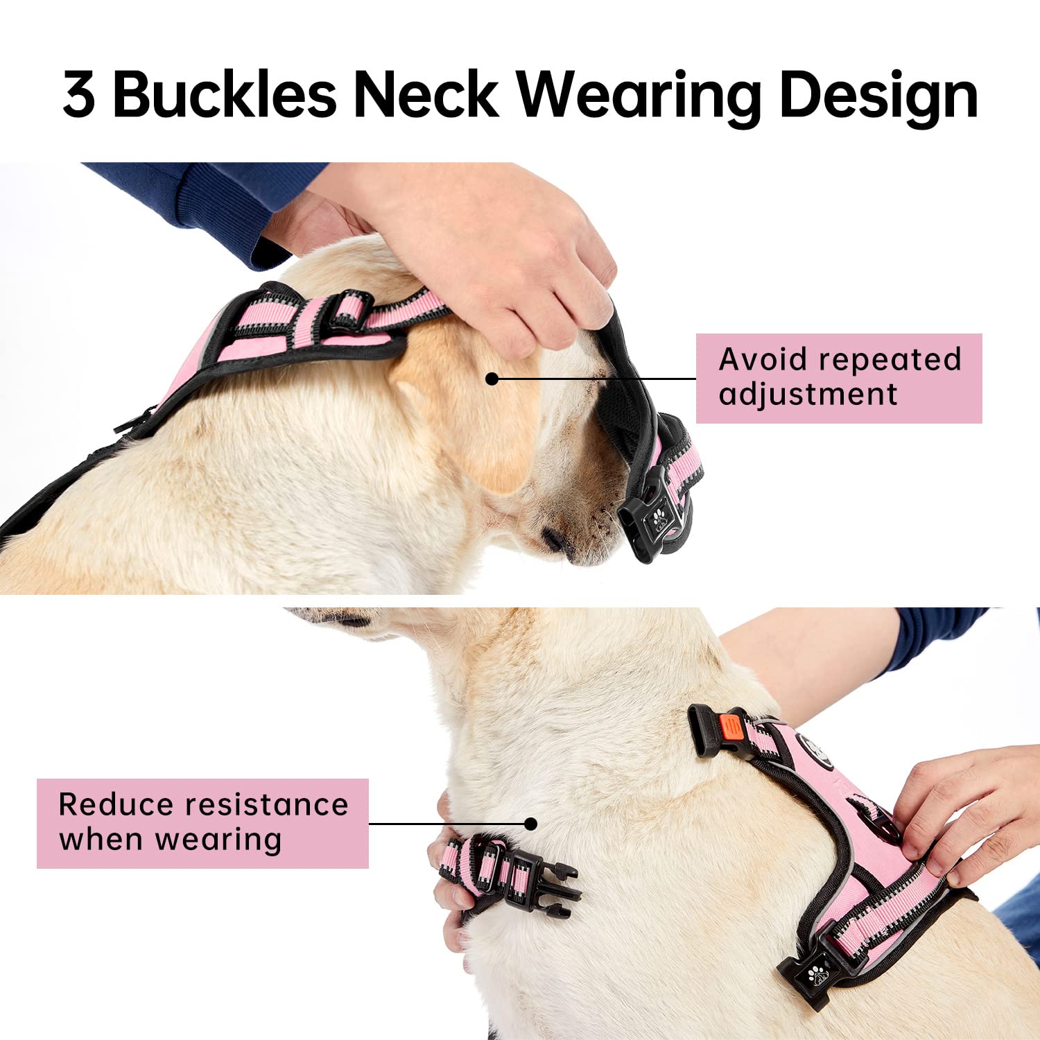 IVY&LANE No Pull Harness pink XL reflective strips boost night visibility