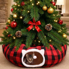 IVYALIST cat tunnel Christmas tree collar buffalo plaid for festive decor and cozy play