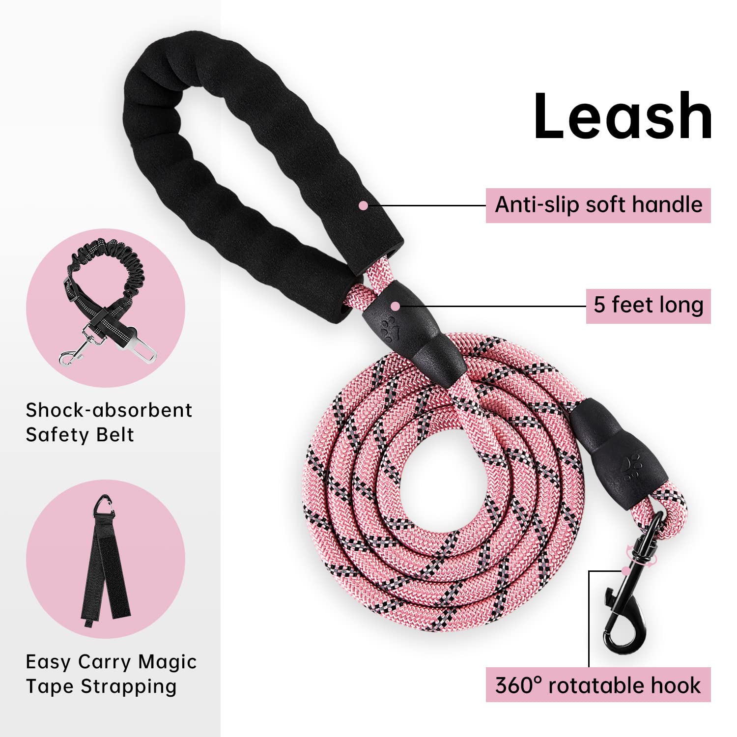 IVY&LANE No Pull Dog Harness pink back view with durable alloy clips and reflectivity