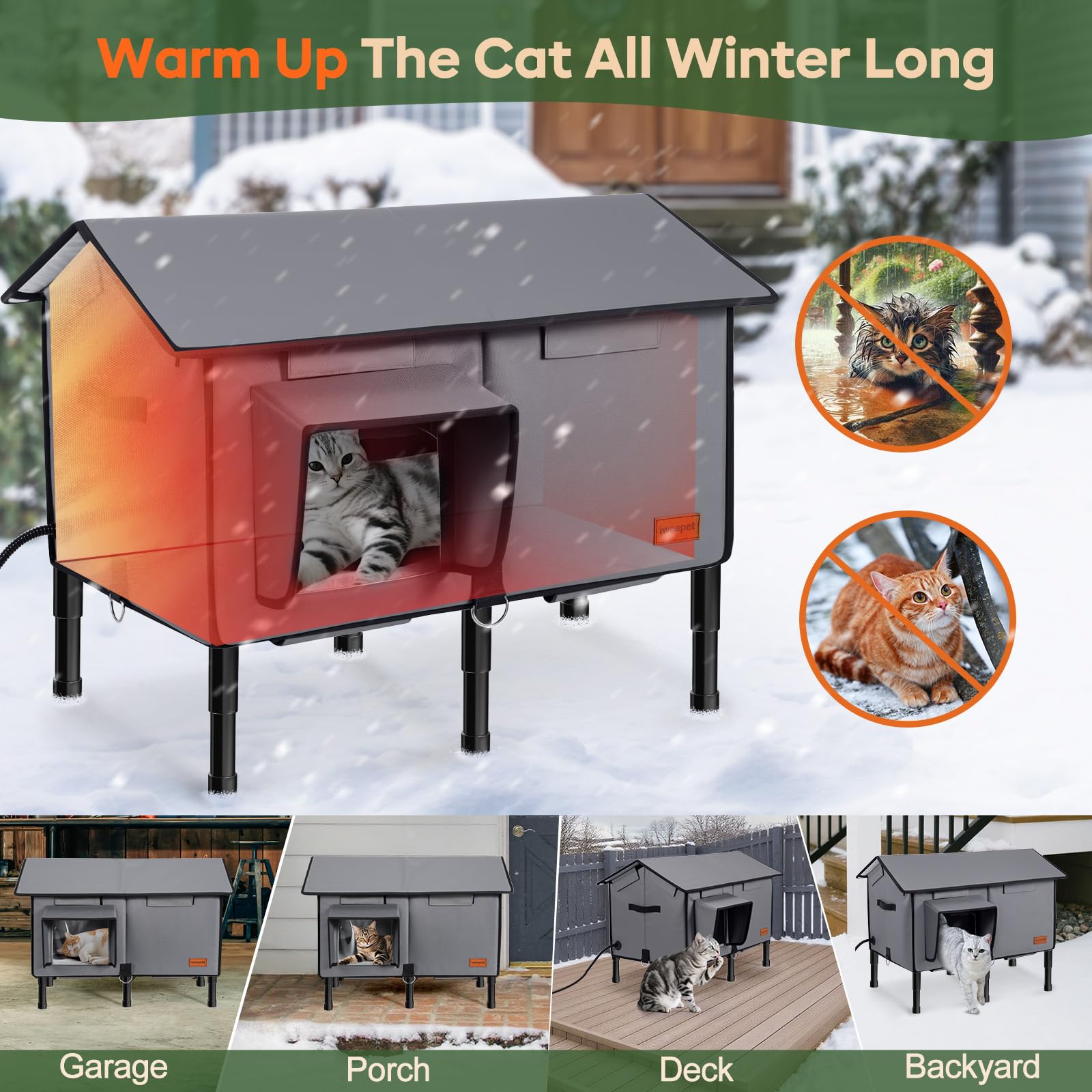 iweepet heated cat house escape-door safety feature for quick exit