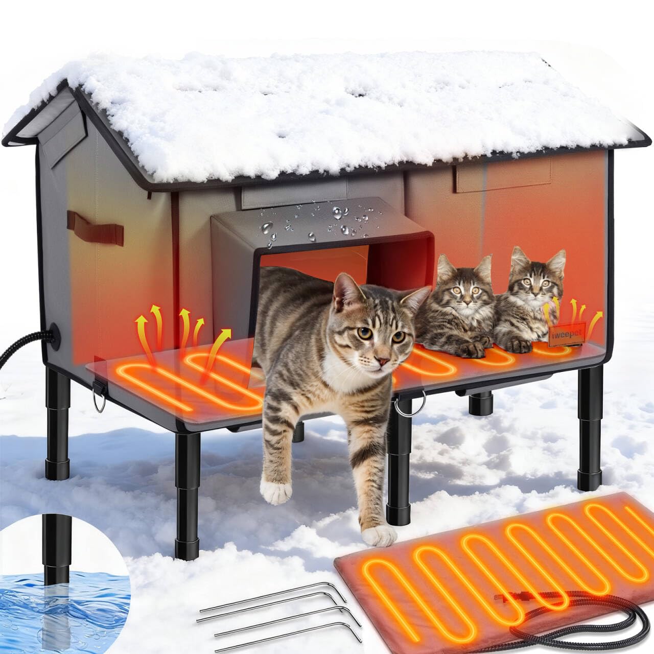 iweepet upgraded weatherproof heated cat house outdoor-view promoting warmth in winter