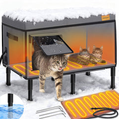 iweepet weatherproof heated cat house front view highlights six-layer design for winter warmth