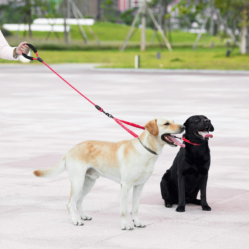 iYoShop Dual Dog Leash red color increases visibility and style on daily strolls.