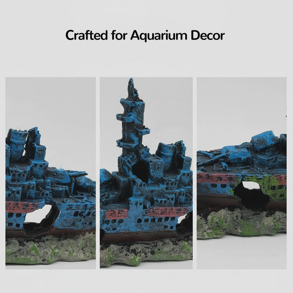 J-star aquarium decor shipwreck ruins creates a mysterious underwater city backdrop