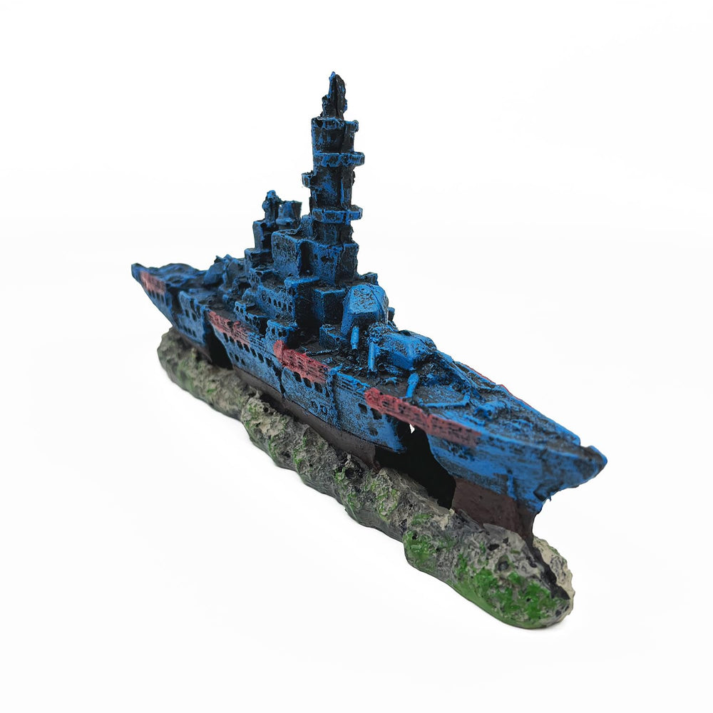 J-star shipwreck ornament front view enhances aquarium scenery with lifelike underwater drama