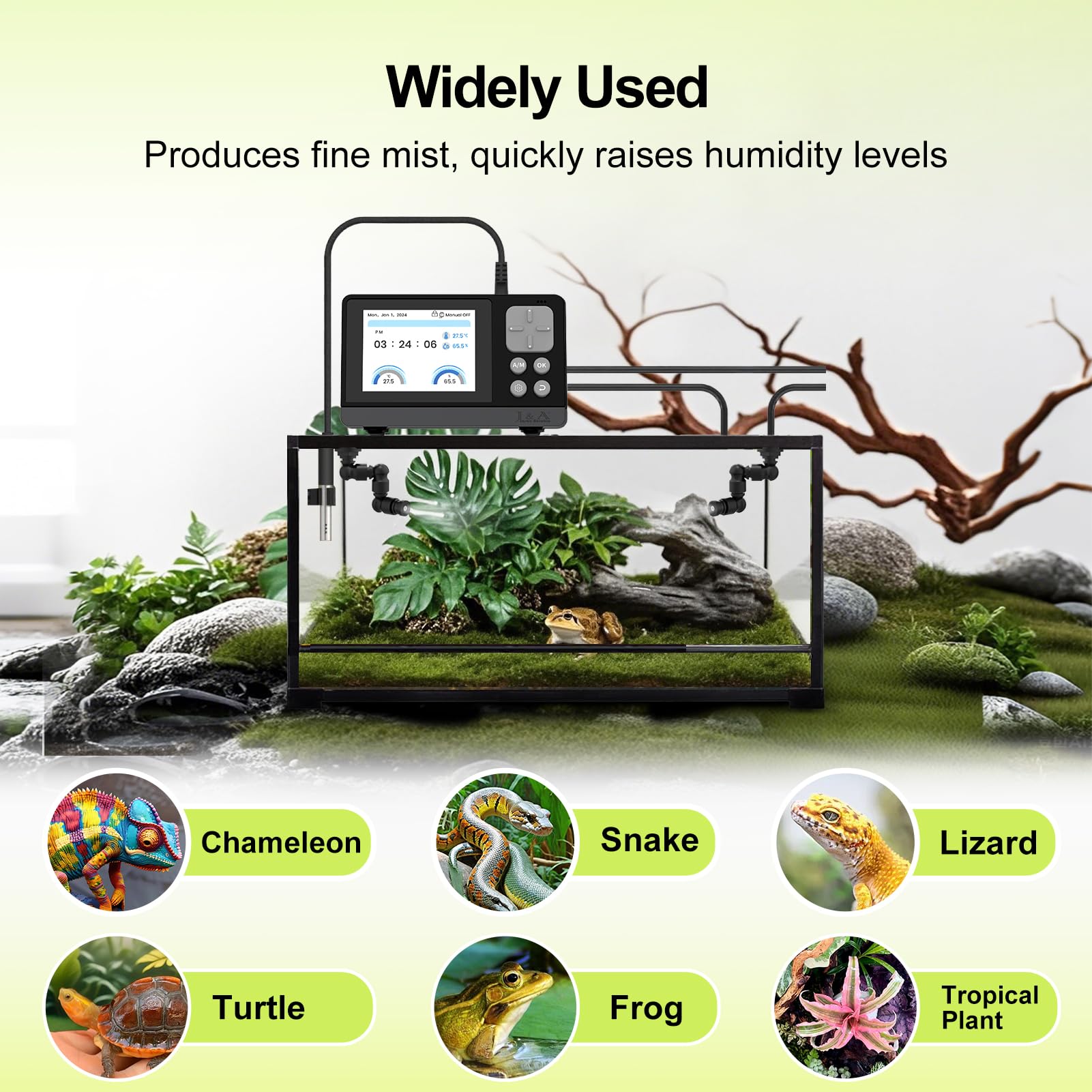 J&A Smart Reptile Mister suitable for chameleons, frogs, and moisture-loving species.