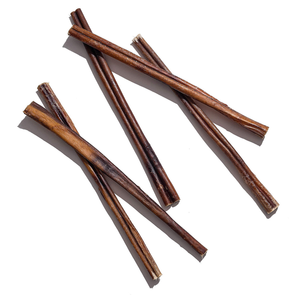 Close-up of Jack&Pup bully stick texture and natural beef flavor.