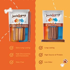 Jack&Pup collagen-stick packaging back shows no artificial flavors