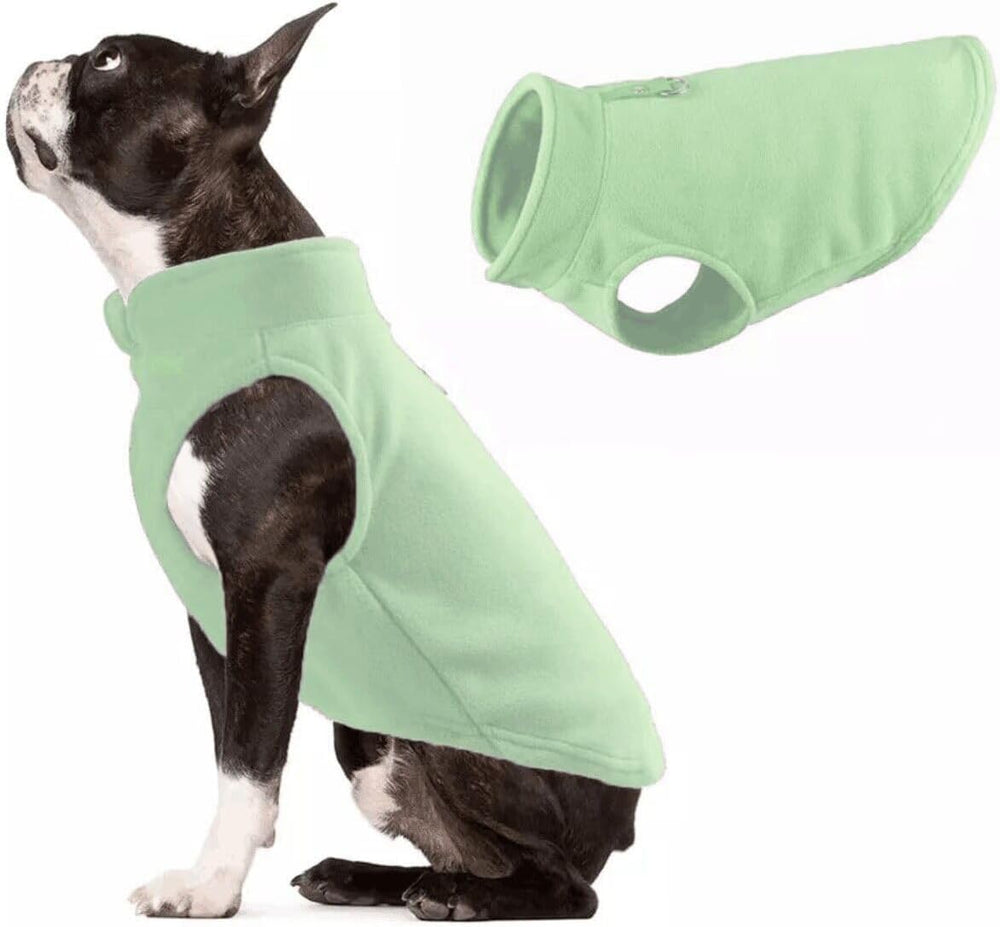 Jacko & Co fleece vest dog sweater mint green front view for cozy outdoor walks.
