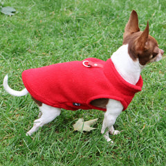 Jacko & Co red fleece vest close-up shows soft cozy texture