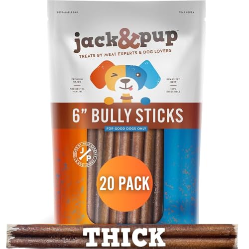 Jack&Pup 6-inch bully stick pack front shows resealable packaging for long-lasting freshness.