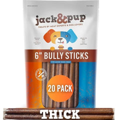 Jack&Pup 6-inch bully stick pack front shows resealable packaging for long-lasting freshness.