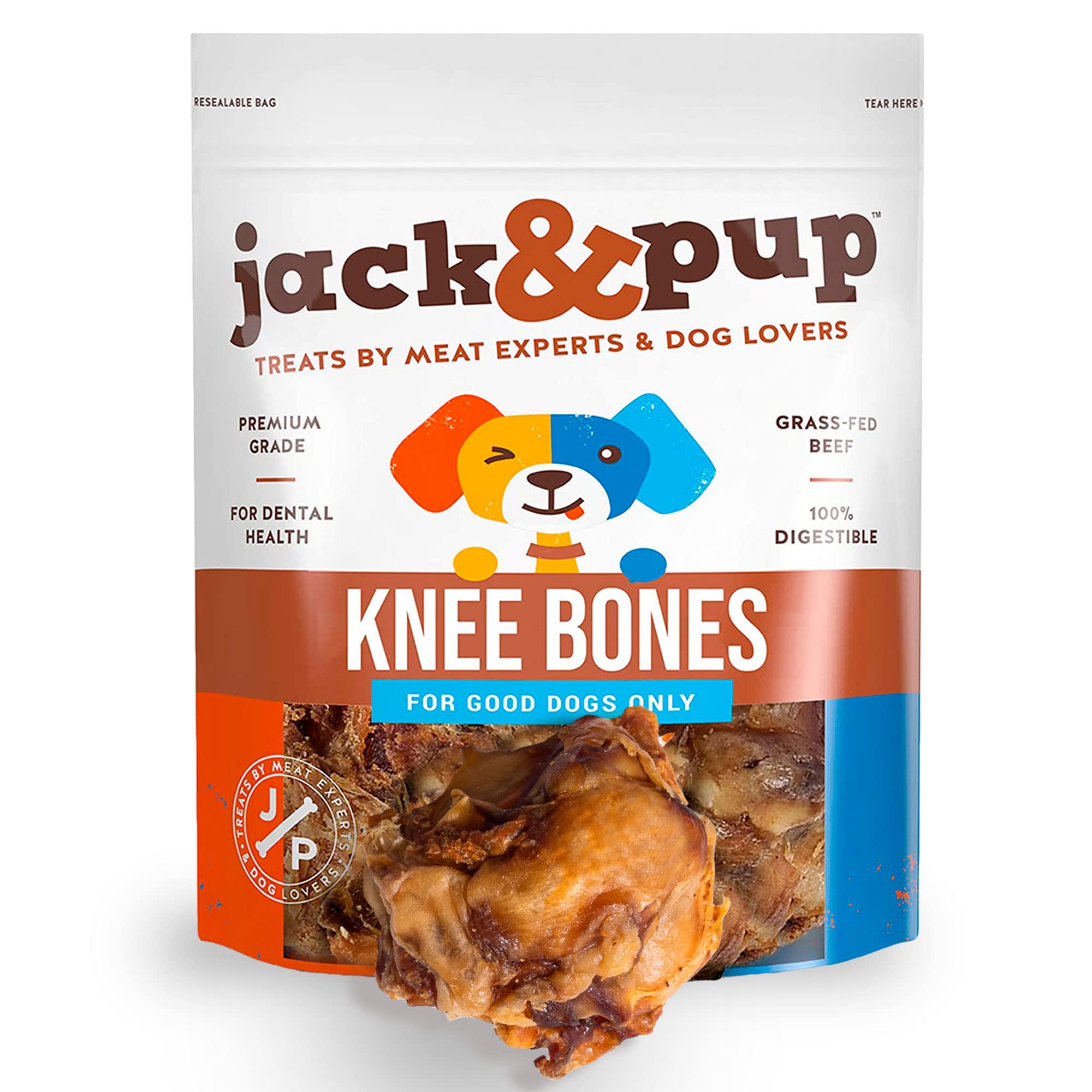 jackpup beef bones knee cap closeup shows long-lasting chew for large dogs.