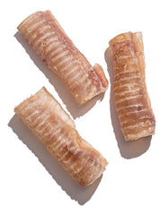 Jack&Pup beef trachea 6in pack closeup-texture highlights chewy, durable texture for persistent chewers