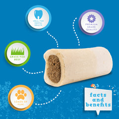 Jack&Pup grass-fed beef bone with stuffing demonstrates bacon-cheese filling and high-protein treat
