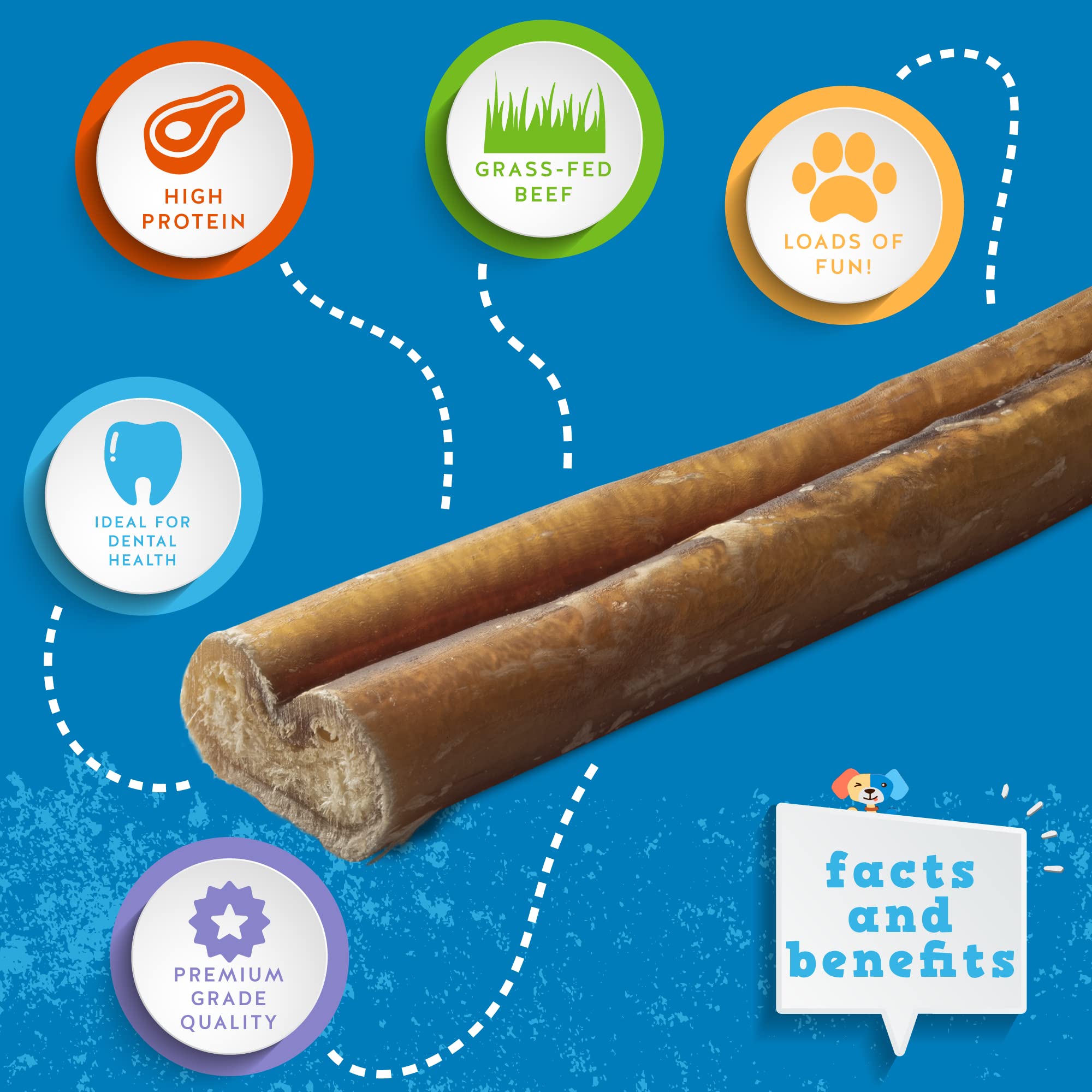 Jack&Pup odor-free bully sticks close-up showing clean treat.