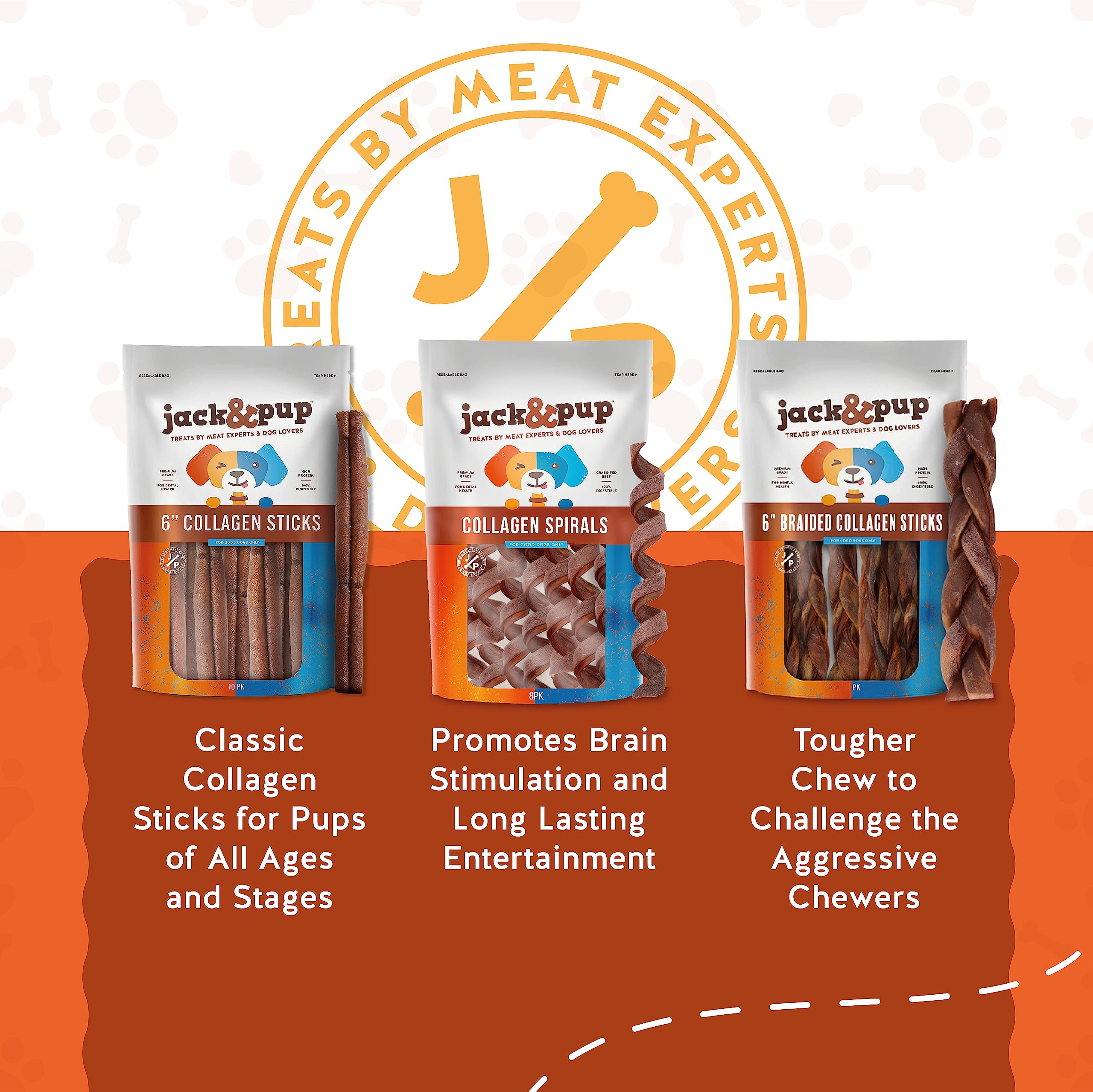 Jack&Pup single-ingredient collagen sticks emphasize purity and natural beef flavor without additives