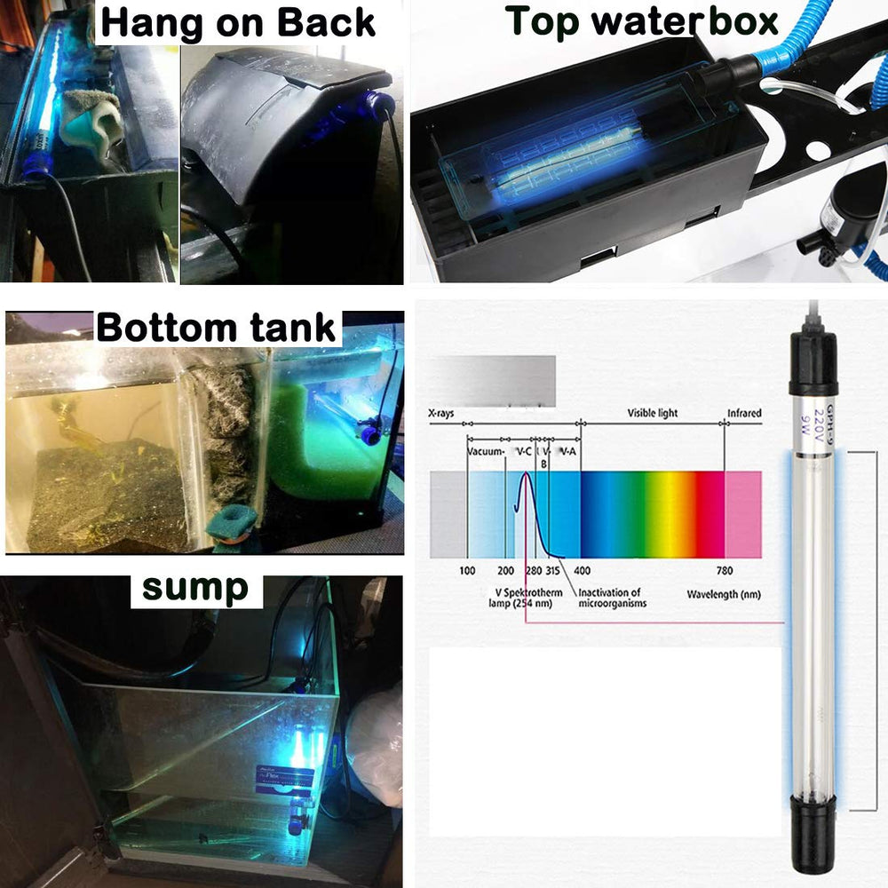 JackSuper Aquarium Algae Clean Light sump installation shows safe placement away from display tanks.
