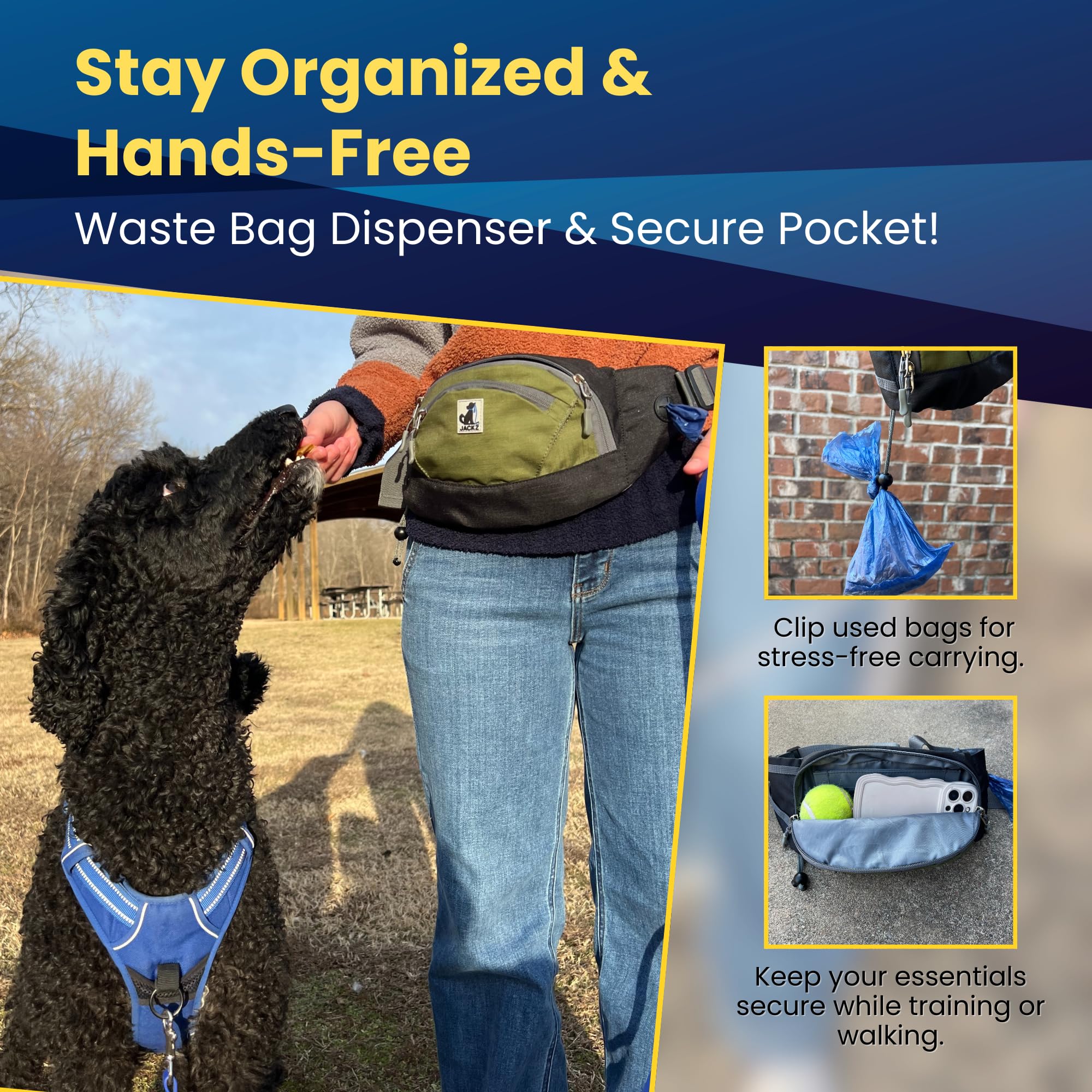 JackZ training bag with phone pocket helps stay organized during walks