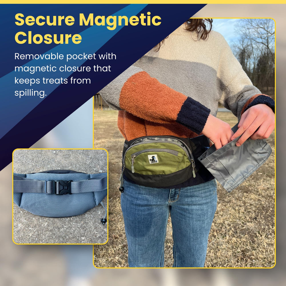 JackZ large compartments hold treats, toys, and keys for training sessions