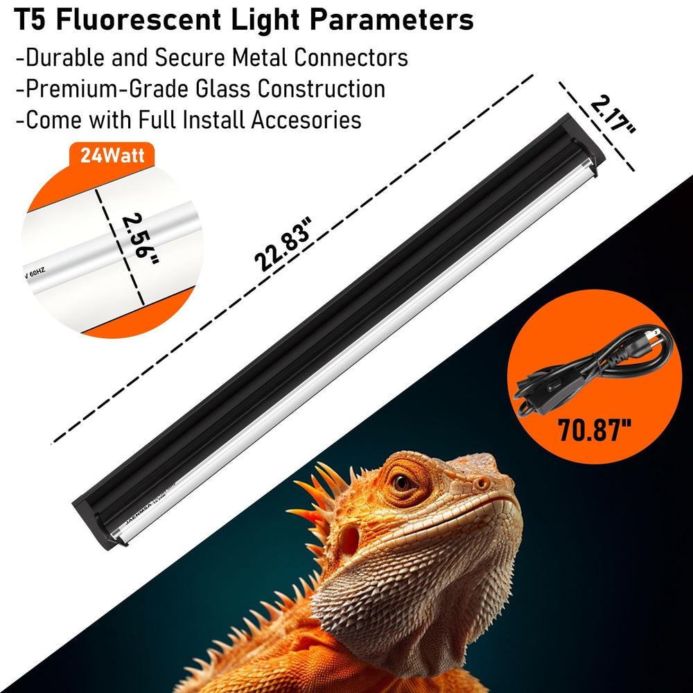 Jaenmsa T5 UVB tube close-up highlighting energy efficiency