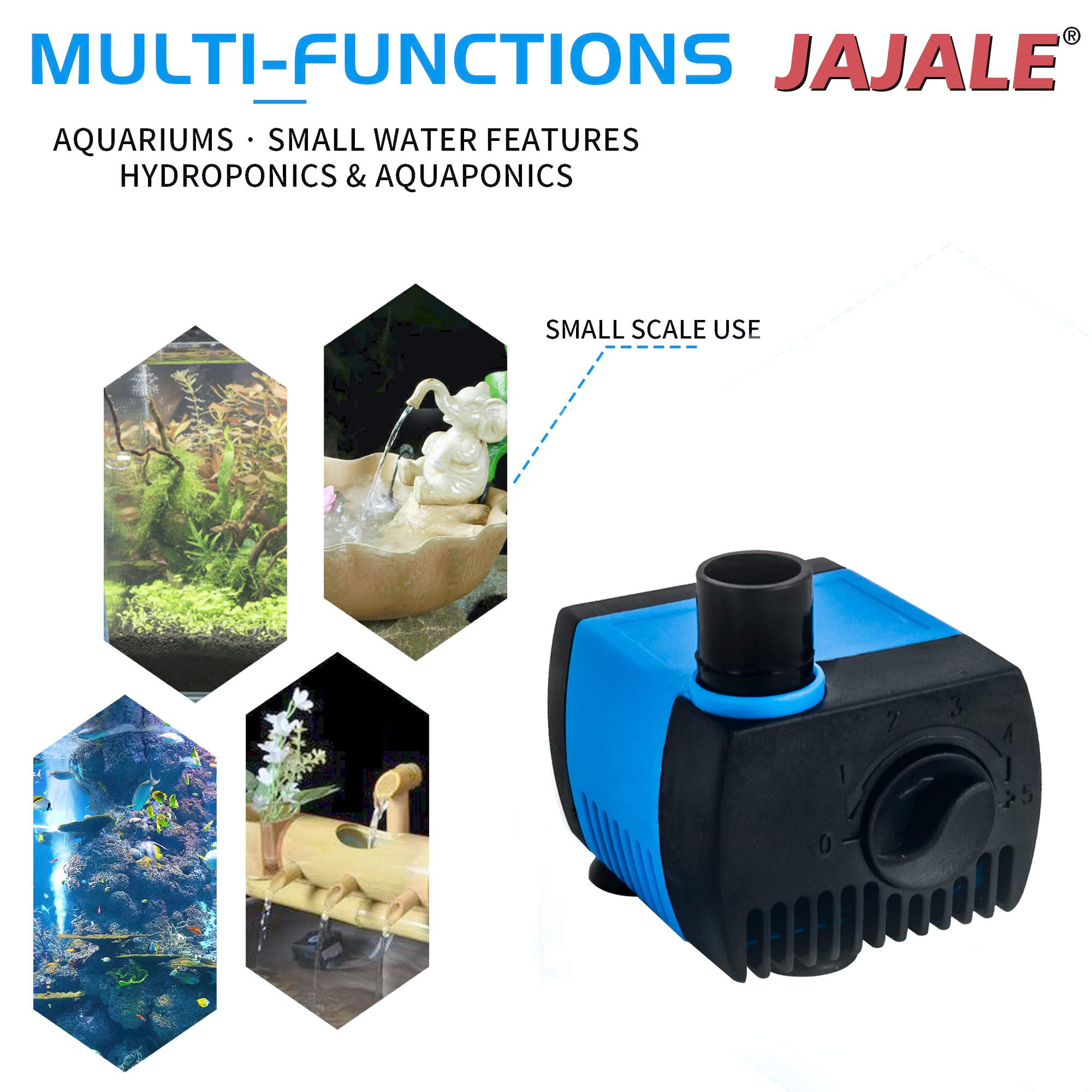 JAJALE 80GPH pump suited for hydroponics and small pond setups with reliable movement.