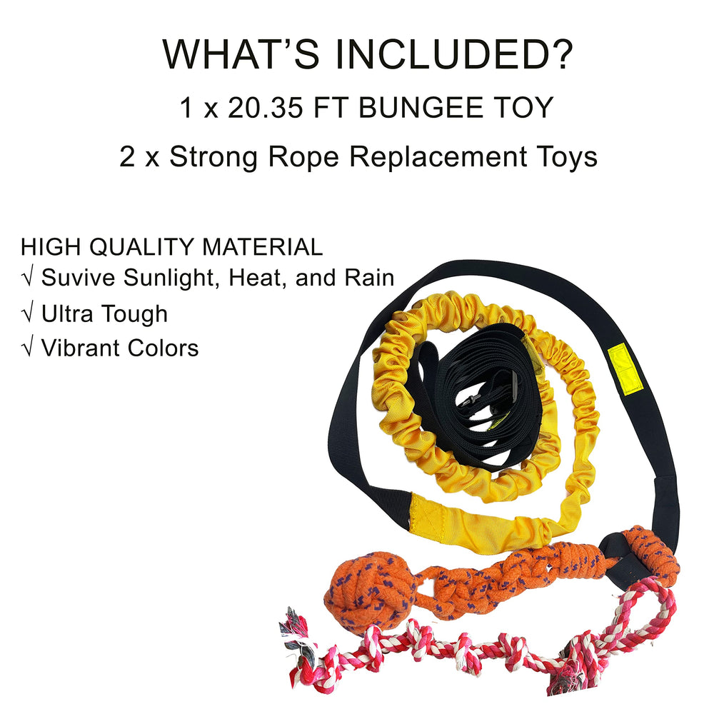 Jalousie Dog Bungee Toy reflective tapes enhance visibility during dawn or dusk play.