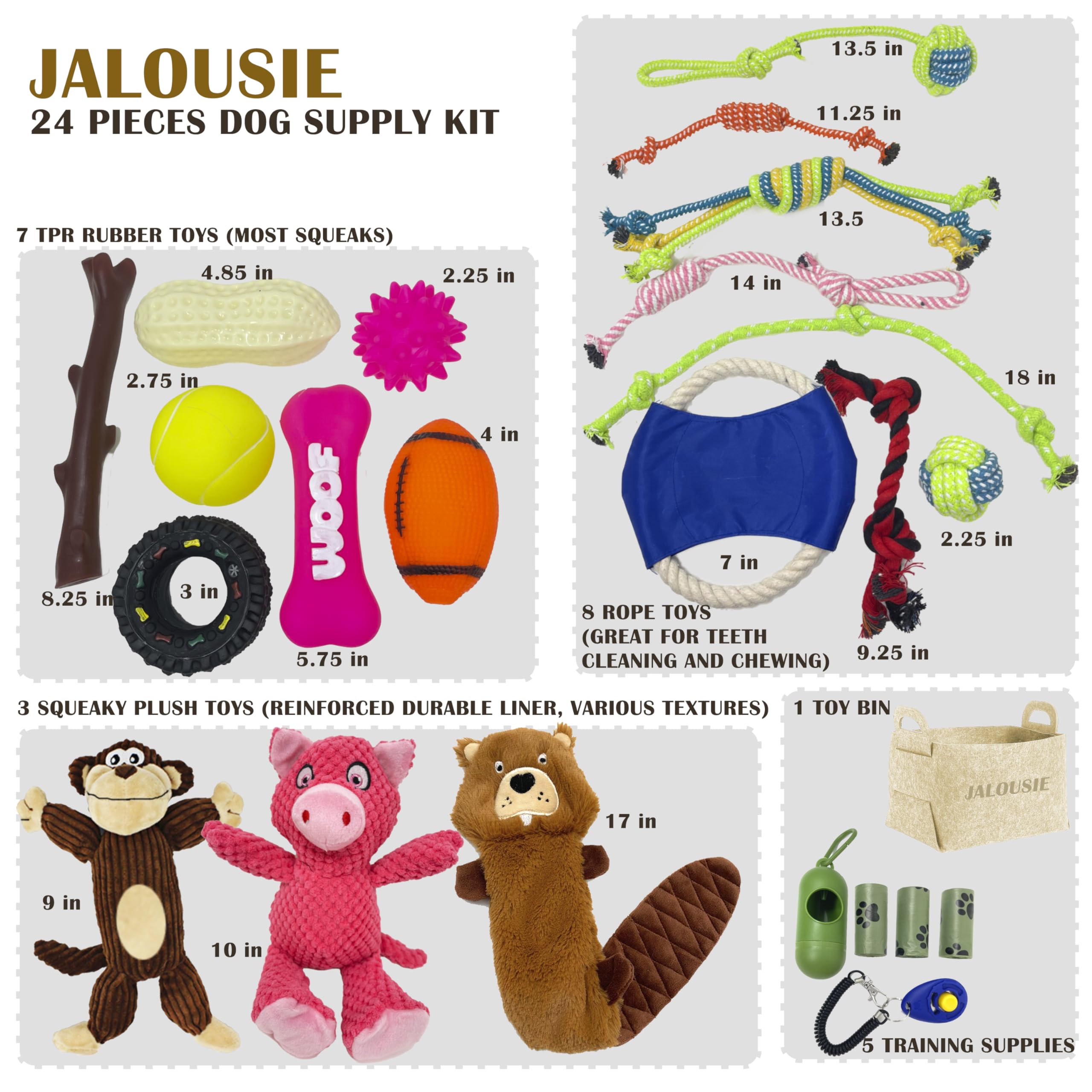 Jalousie dog squeaky toys bulk basket image for variety and play