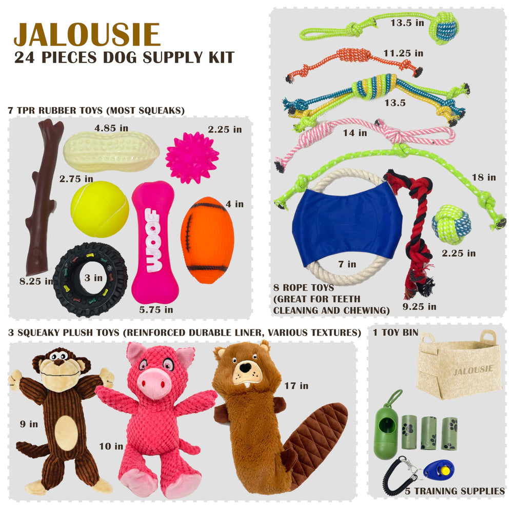 Jalousie dog squeaky toys bulk basket image for variety and play