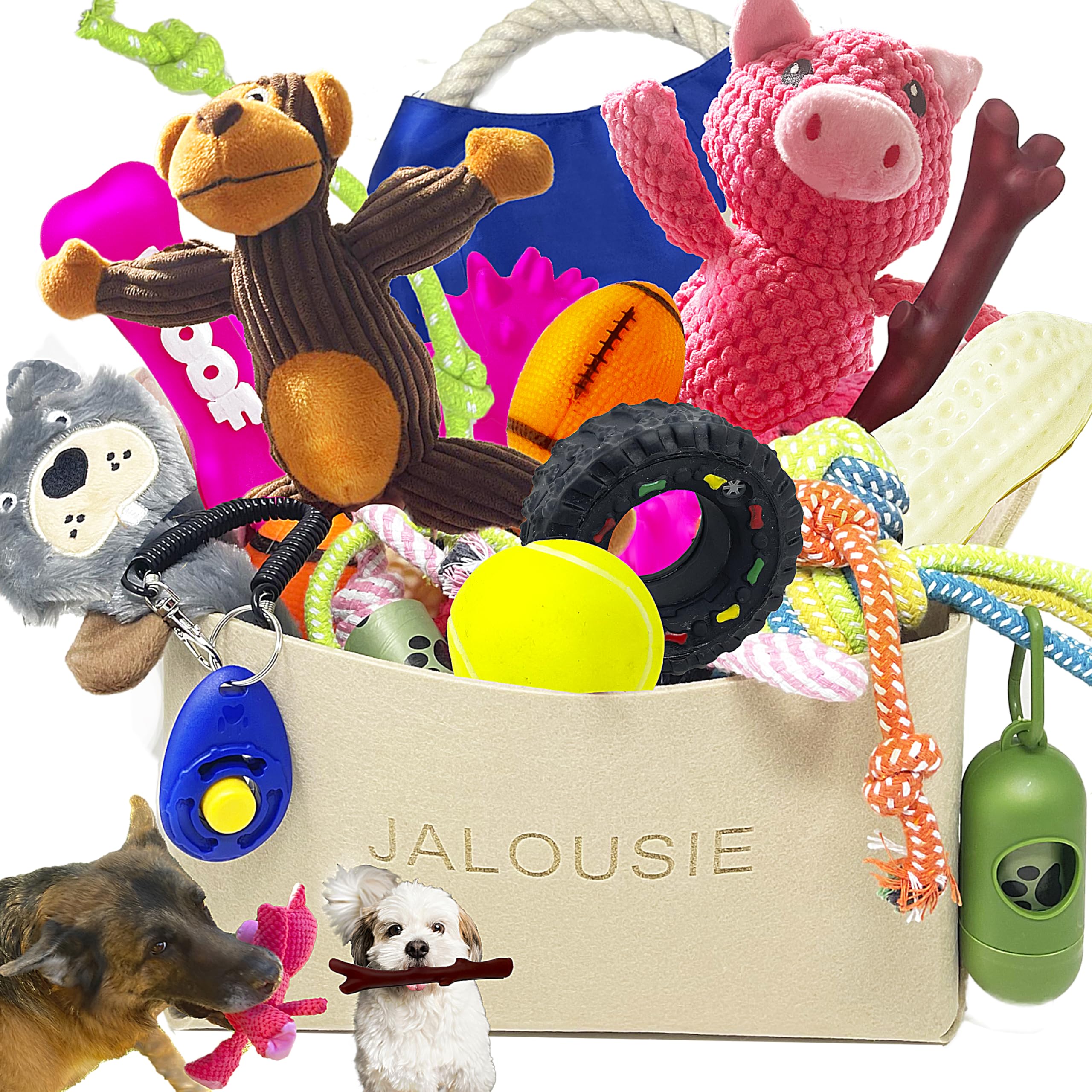 Jalousie dog squeaky toys multipack front view for small and medium breeds fun interactive play