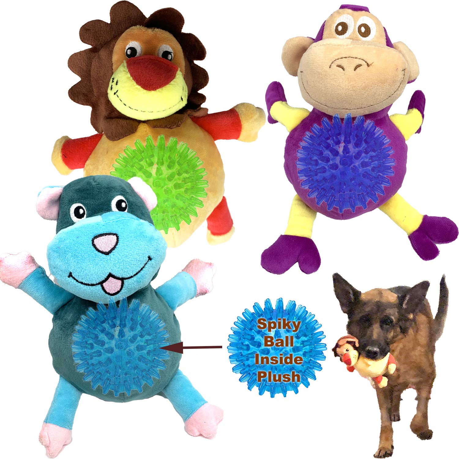 Jalousie dog squeaky toys pack cover showcases vibrant colors for engaging fetch play.