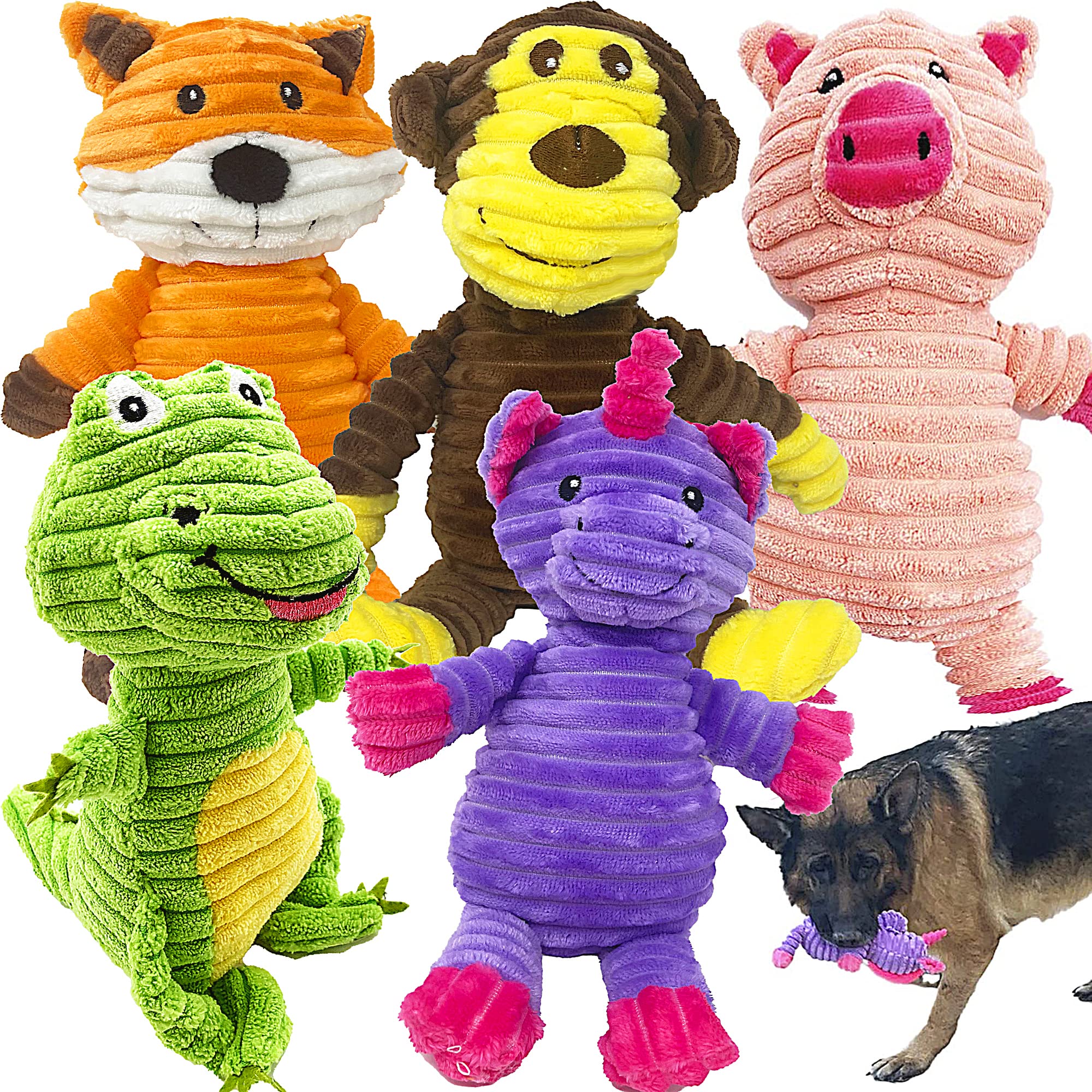 Jalousie plush dinosaur toy for dogs with durable squeak and play