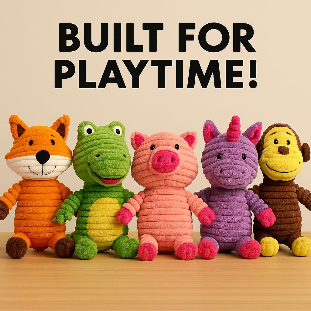 Jalousie plush toy reinforced seams for tougher chewers