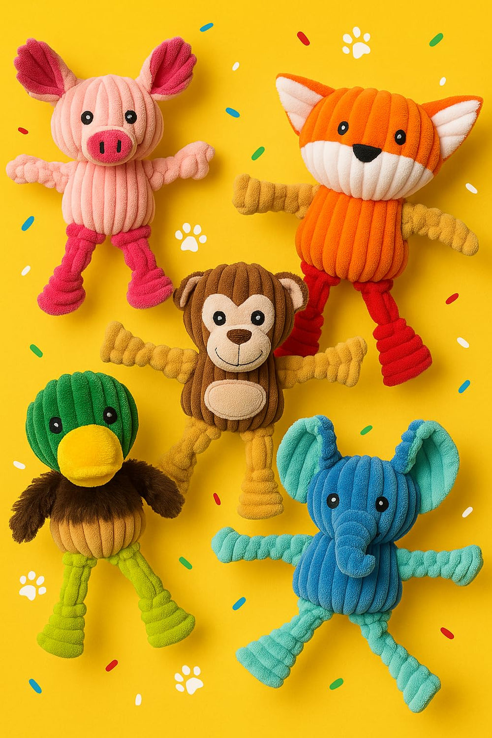 Jalousie plush toys encourage safe, supervised chewing and interactive play.