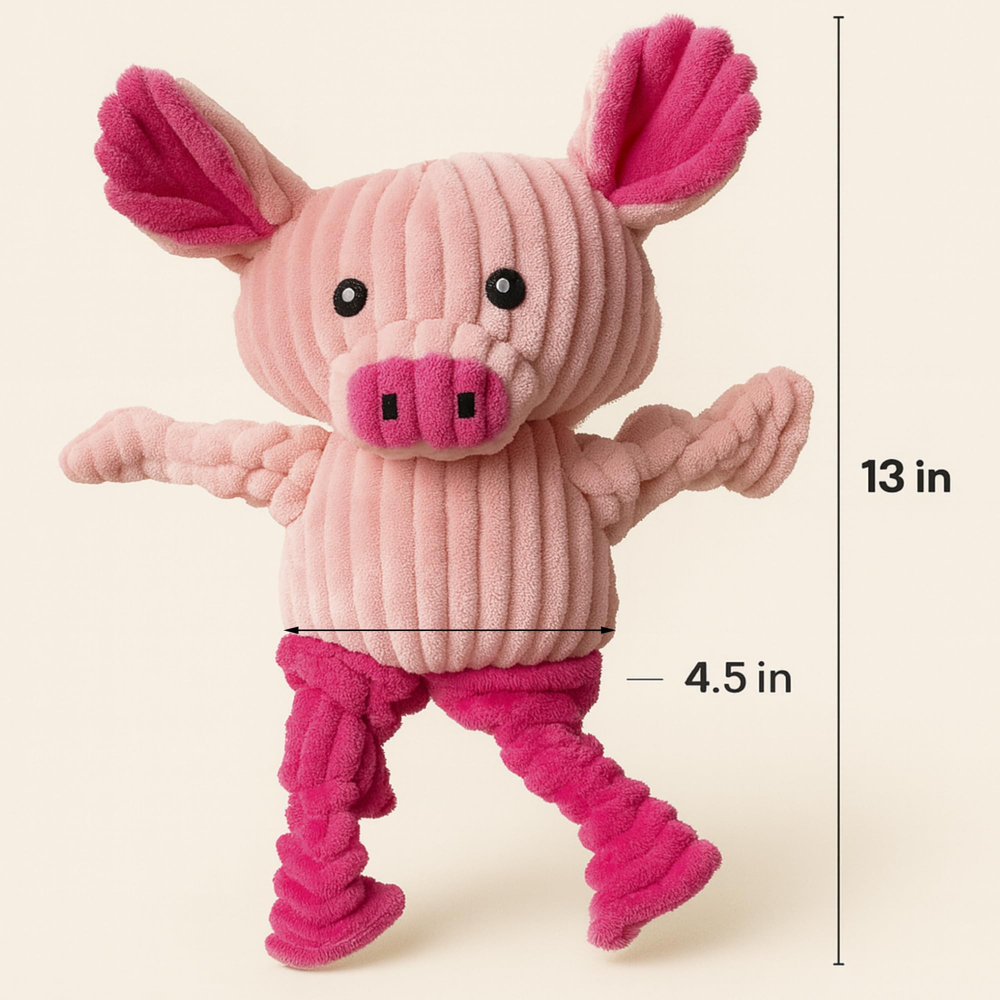 Jalousie plush toy features reinforced seams for longer-lasting fun.