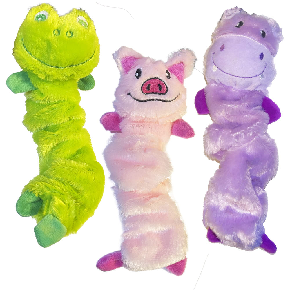 Jalousie stuffingless dog toy designed for medium to large dogs during travels.