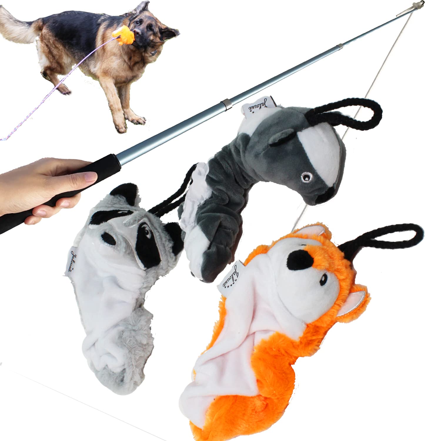 Jalousie three squeaky toys pack for versatile fetch and tug.