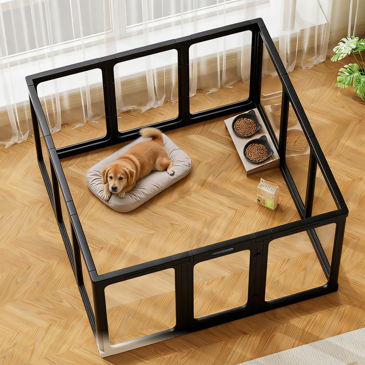 Jalove clear acrylic dog playpen with front door for easy access and visibility