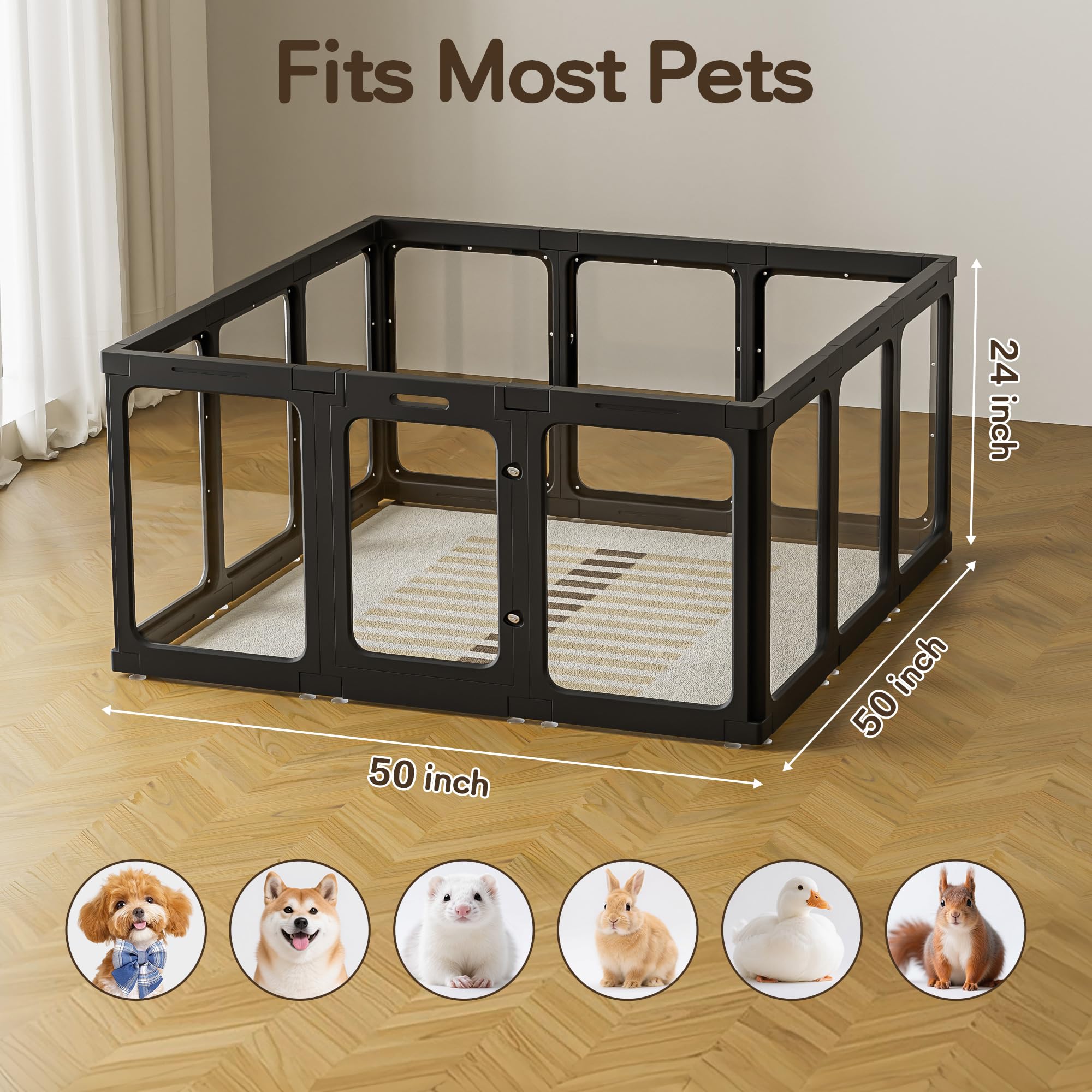Jalove clear acrylic dog playpen side view highlighting space and design