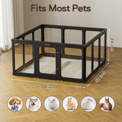 Jalove clear acrylic dog playpen side view highlighting space and design